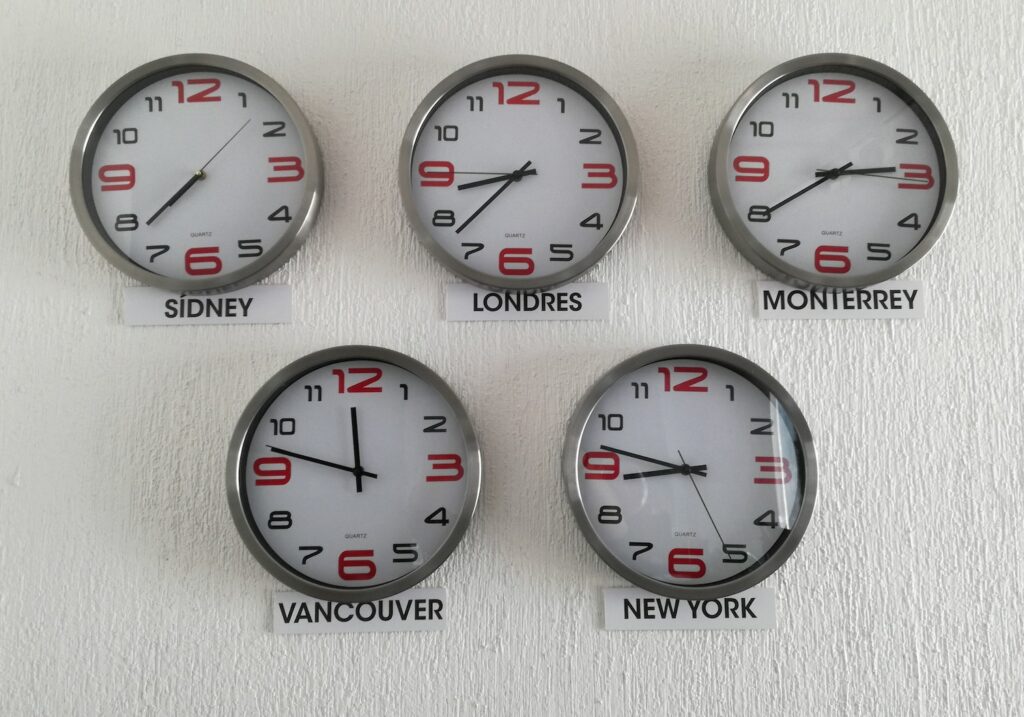 Clocks Showing Different Time Zones